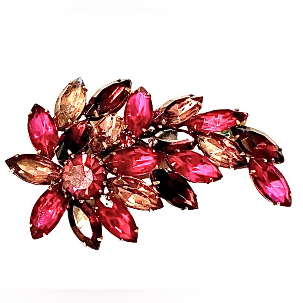 Vintage 1950s Large Pink Rhinestone Brooch